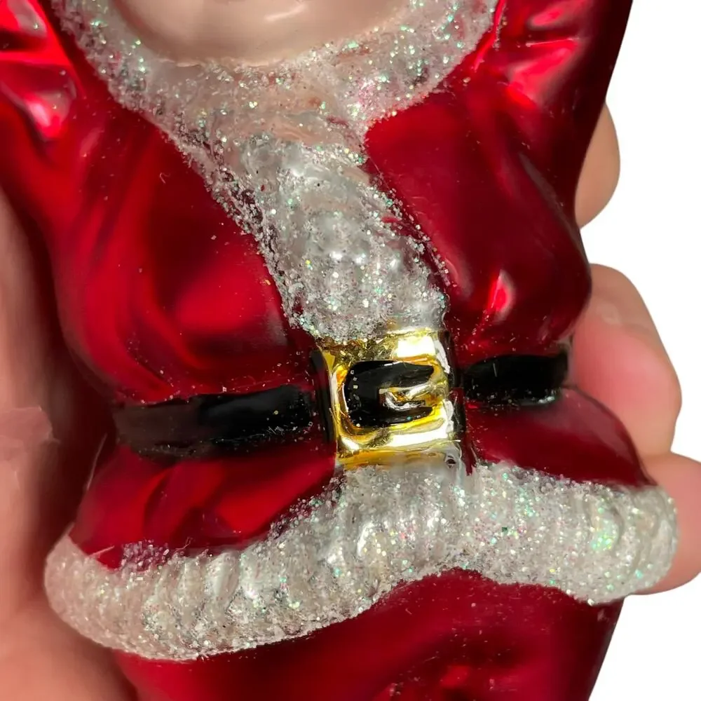 Jump For Joy Mercury Glass Christmas Ornament Child in Santa Suit Vtg Brass Key